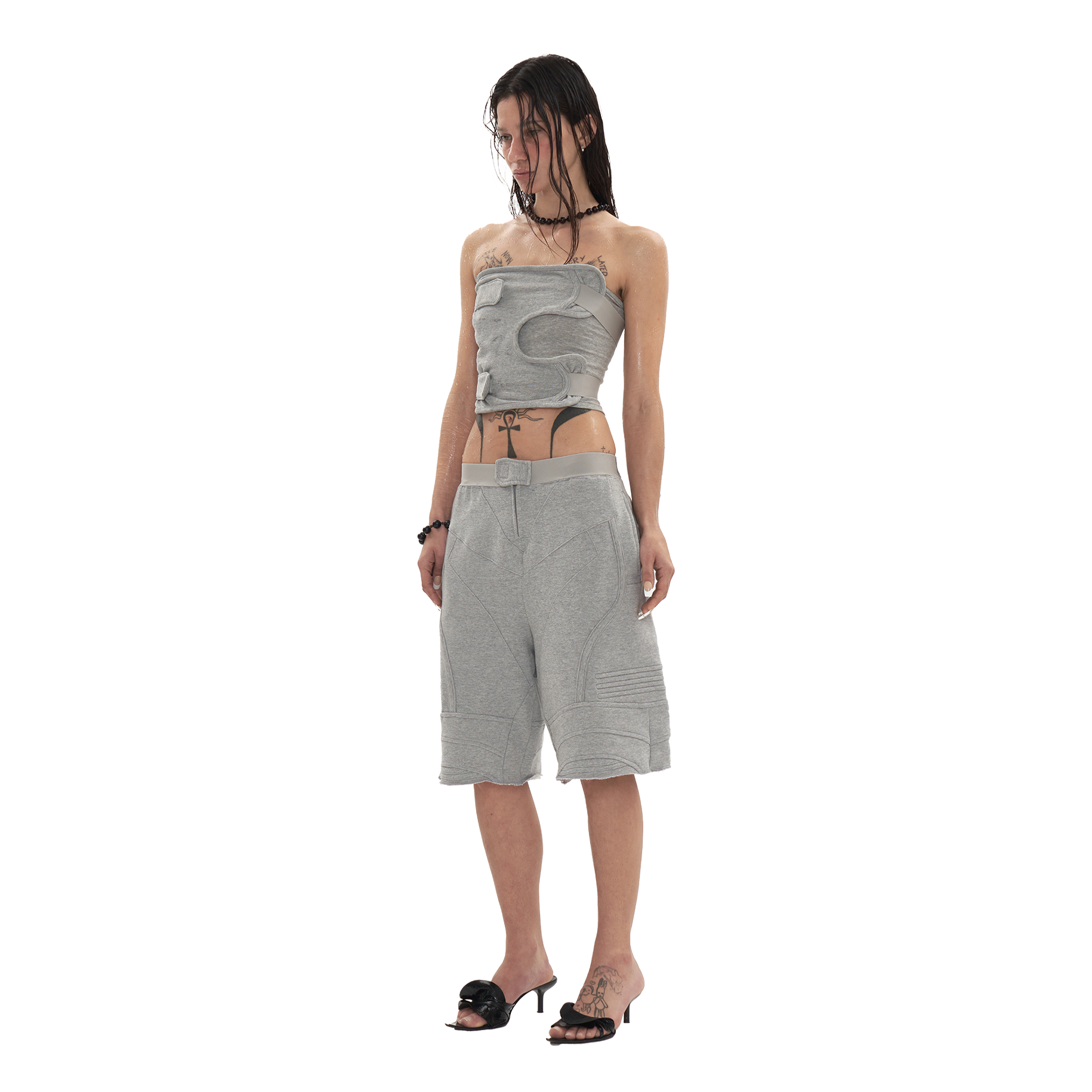 【604service】BIKER BANDING SWEAT SHORT IN MELANGE GREY Biker Banding Sweat Shorts in Melange Grey – L'Oeuvre