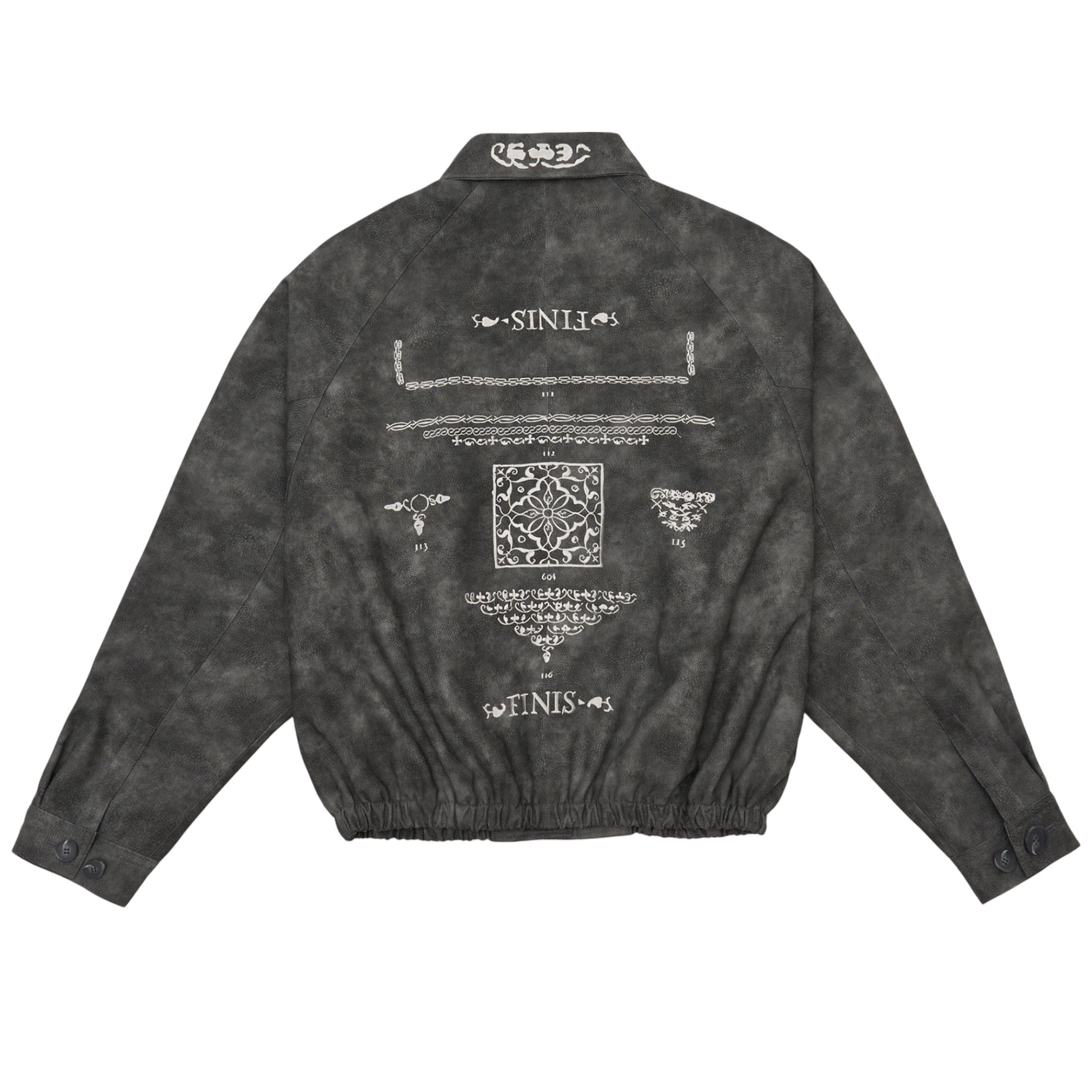 【604SERVICE】EMBROIDERED LEATHER JACKET IN CHARCOAL Embroidered Leather Jacket in Charcoal – L'Oeuvre
