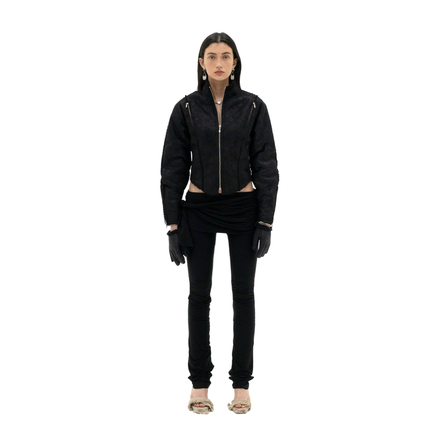 【604SERVICE】MOTORCYCLE SHEARLING JACKET IN BLACK Motorcycle Shearling Jacketing in Black – L'Oeuvre