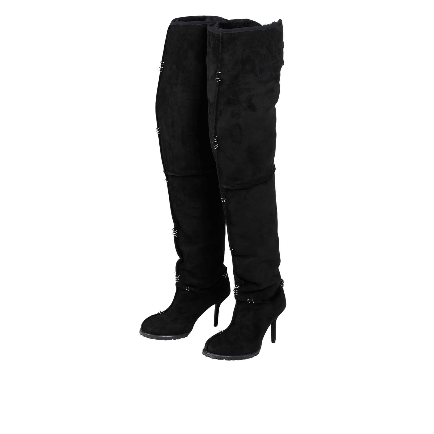 ロングブーツ 604SERVICE PIERCED THIGH-HIGH SUEDE SHEARLING HEELED BOOTS PiercedThigh-