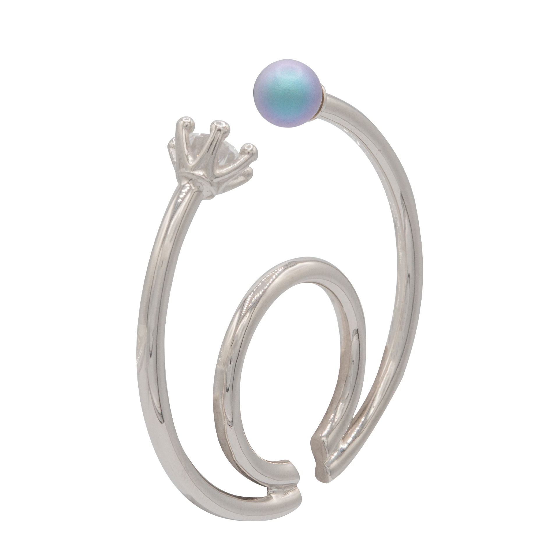 D'heygere Silver / Blue / White Toi Et Moi Piercing Ear Cuff