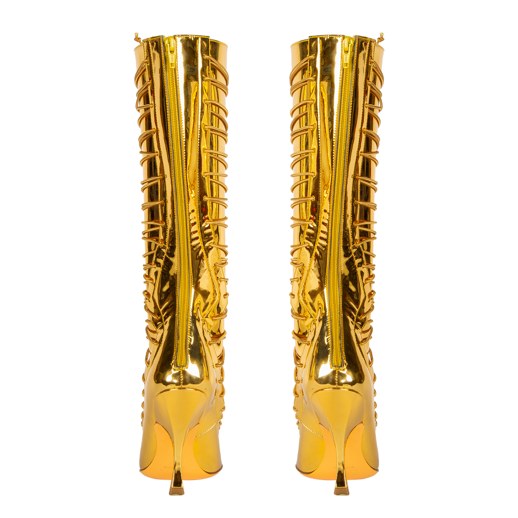 Gold high heel boots clearance